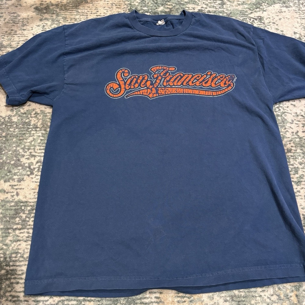 Y2K Alstyle Sanfransisco Tshirt‎ Cracked Logo XL Blue/Orange
